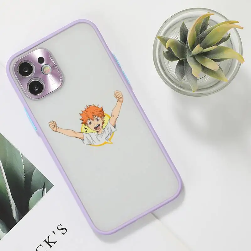 

Haikyuu Hinata attacks Anime Phone Case For iPhone 12 11 Mini Pro XR XS Max 7 8 Plus X Matte transparent Purple Back Cover