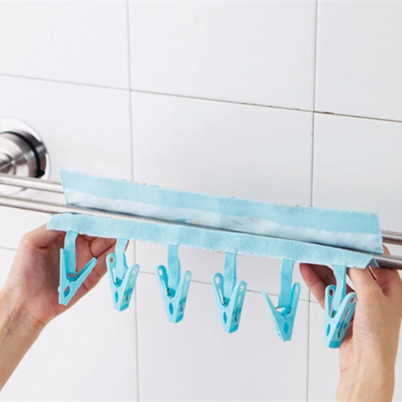 

6 Clip Folding Drying Rack Underwear Socks Clip Multi-functional Clothes Rack Plastic Portable Washable Cloth Drying Rack
