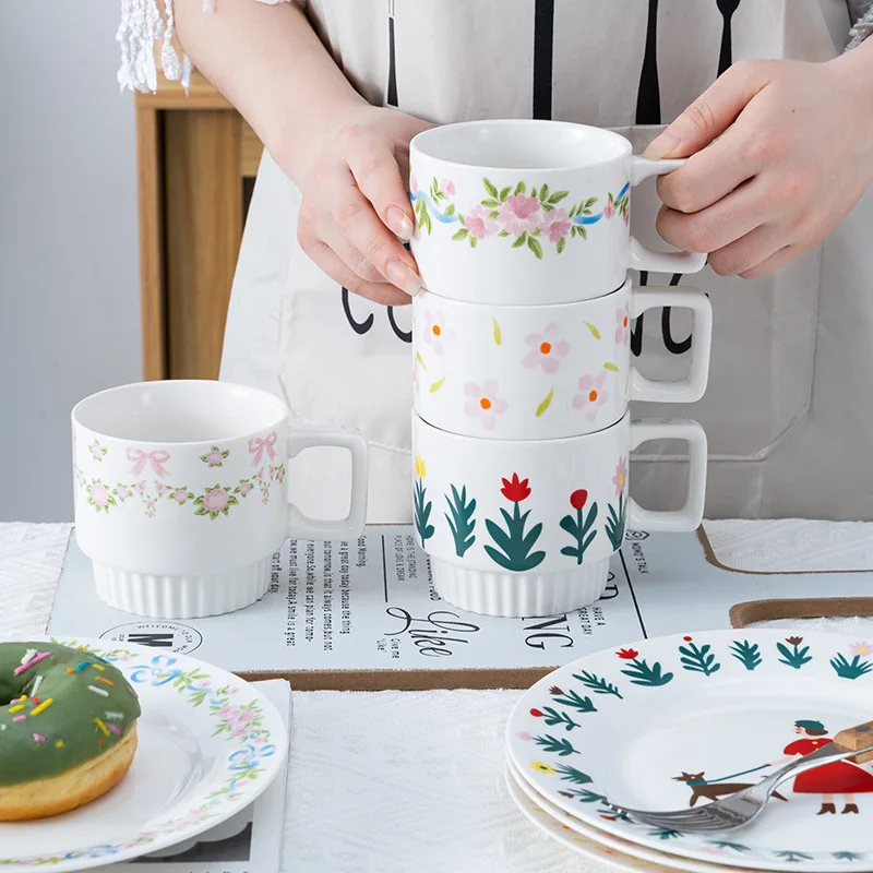 

1Pcs Korean Style Flower Printed Ceramic Mugs Creative Breakfast Milk Tea Cereal Cup Home Office Cafe Coffee Mug Drinkware 350ML