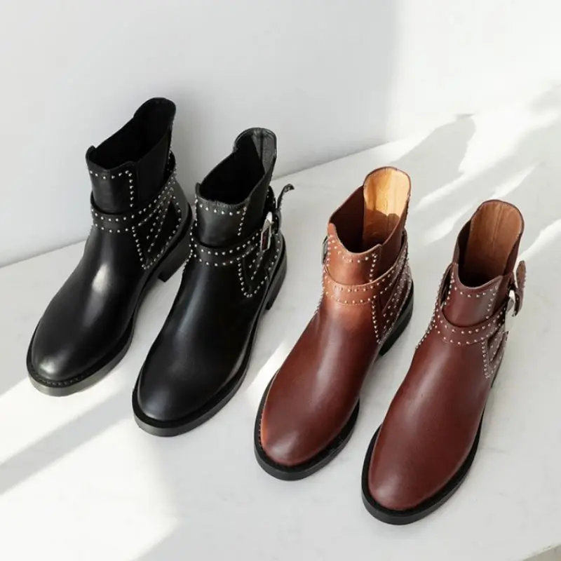 Taoffen/женские ботильоны в британском стиле из натуральной кожи с пряжкой ретро