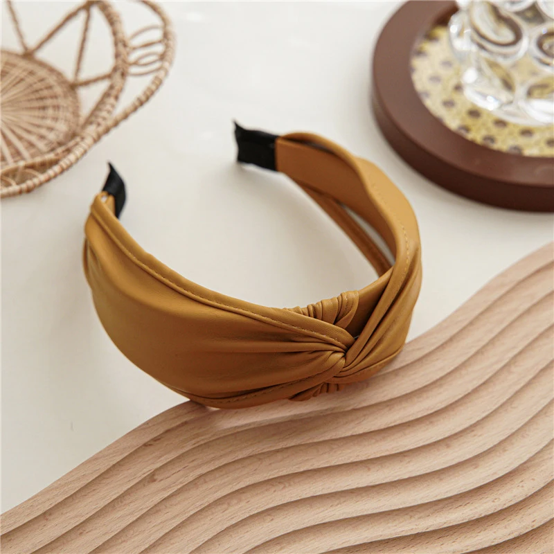 Обруч для волос из ПУ кожи широкая повязка на голову с узлом широким бортом