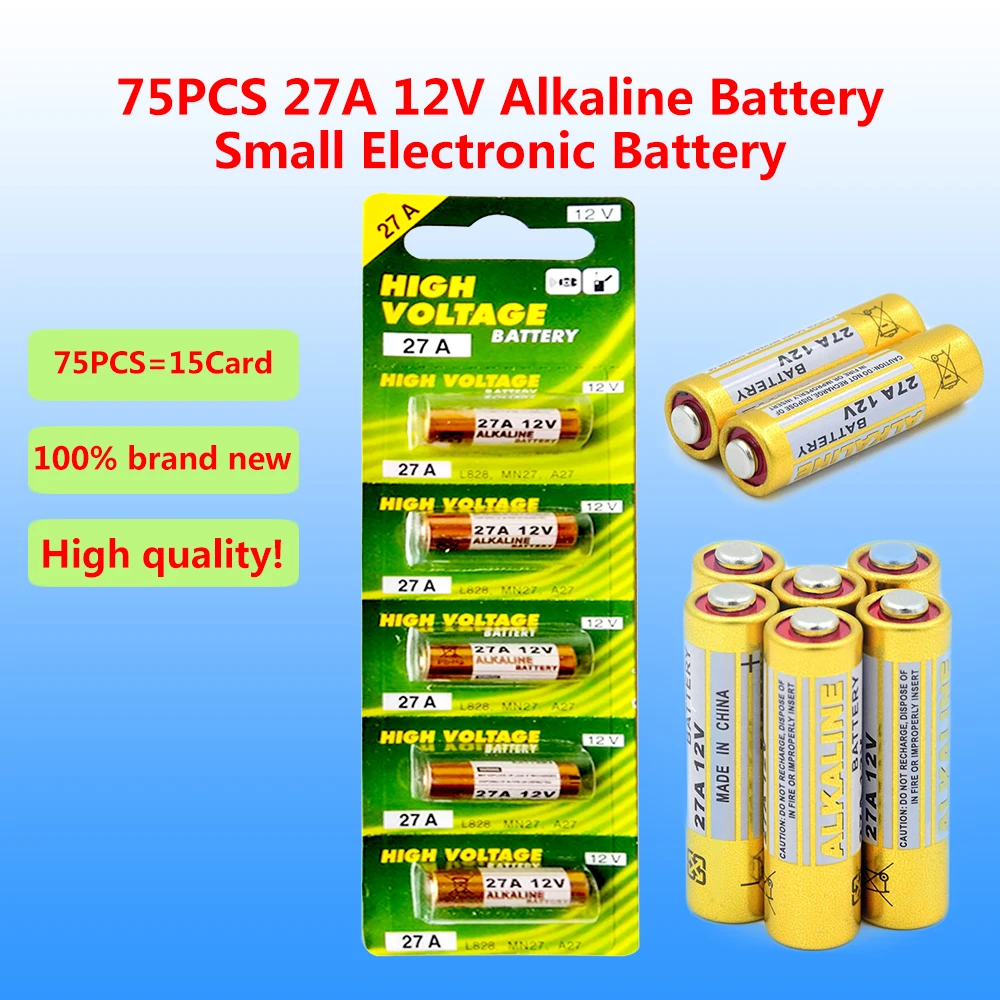 

75PCS/15Card 27A 12V Alkaline Battery Small Electronic Battery For Rolling Door Remote Control