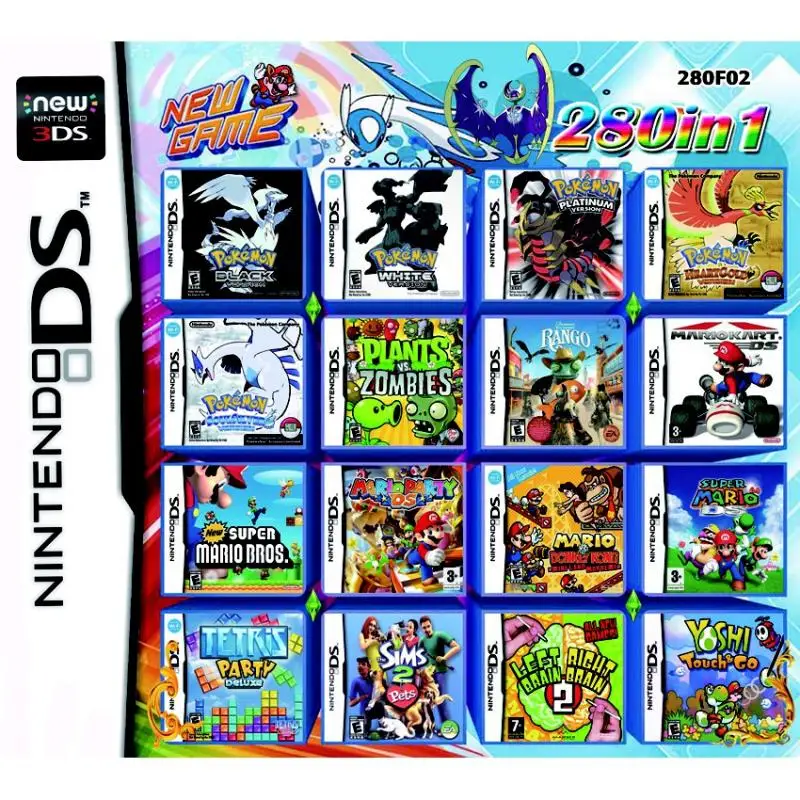 280 В 1 видеоигра Pokemon Super Mario Bros Donkey Kong Sims 2 картридж игровая консоль Multi Cart DS DSi 3DS XL