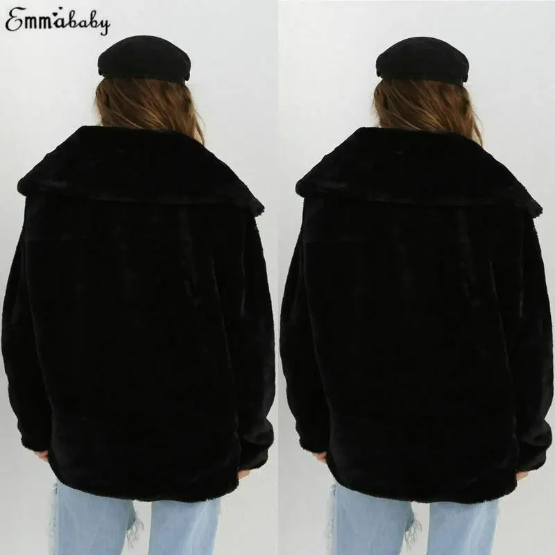 Женские зимние плюшевые медведи Карманный пушистый теплый пальто флисовые