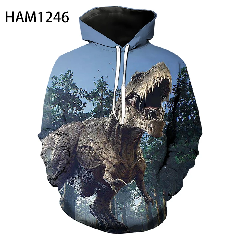 

Spring and Autumn Men's 3D Printed Jurassic Park Hoodie Fashion Personality Anime Long Sleeve Children's Sweatshirt