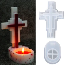 Salib Lilin Cetakan Silikon DIY Buatan Tangan Tempat Lilin Beton Cetakan Semen Dekorasi Natal Plester Resin Cetakan Alat