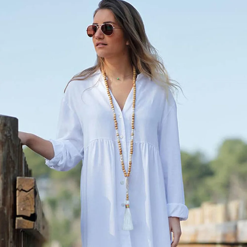 

Ethnic Vintage Bohemian Wood Beads Statement Long Sweater Boho Necklace Star Heart Nature Stone Long Tassel Necklace For Women