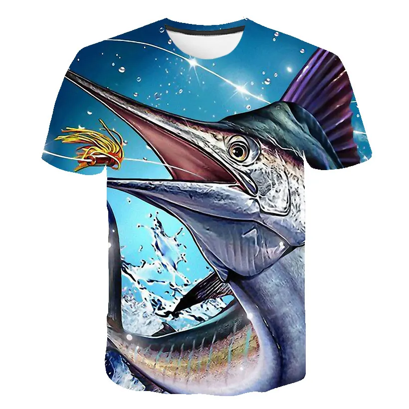 

Summer Hot Sale Fish Printed Short-Sleeved Men's T shirt, Loose Street Hip-hop Large Western Kid's Boy Tops Fat Men's T-shirt