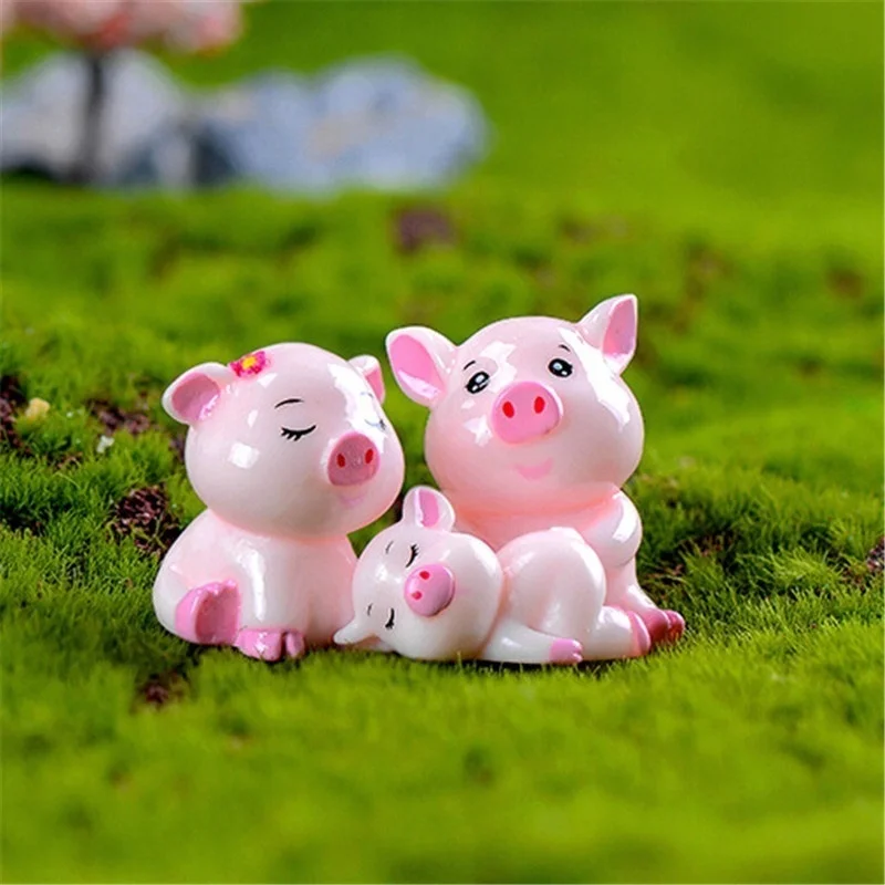 

4pcs Pigs Mini Miniature Figurine Fairy Garden Dollhouse Decor Micro Landscape