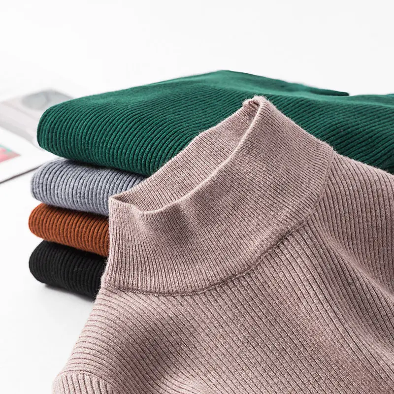 

Office Ladies Women's Autumn Spring Basic Sweaters Solid Knitted Pullovers Ladies Tops Turtleneck Long Sleeve Female Jumpers
