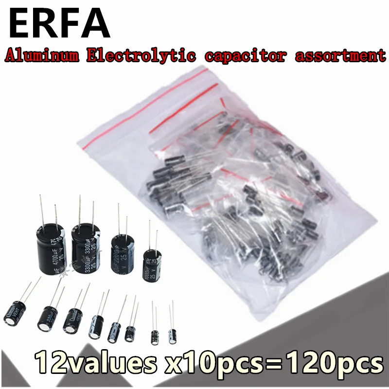 

12values x10pcs=120pcs 0.22UF-470UF 1uf~470uf 4x7mm 5*7 100UF 50V 25V 10V Aluminum Electrolytic capacitor assortment kit