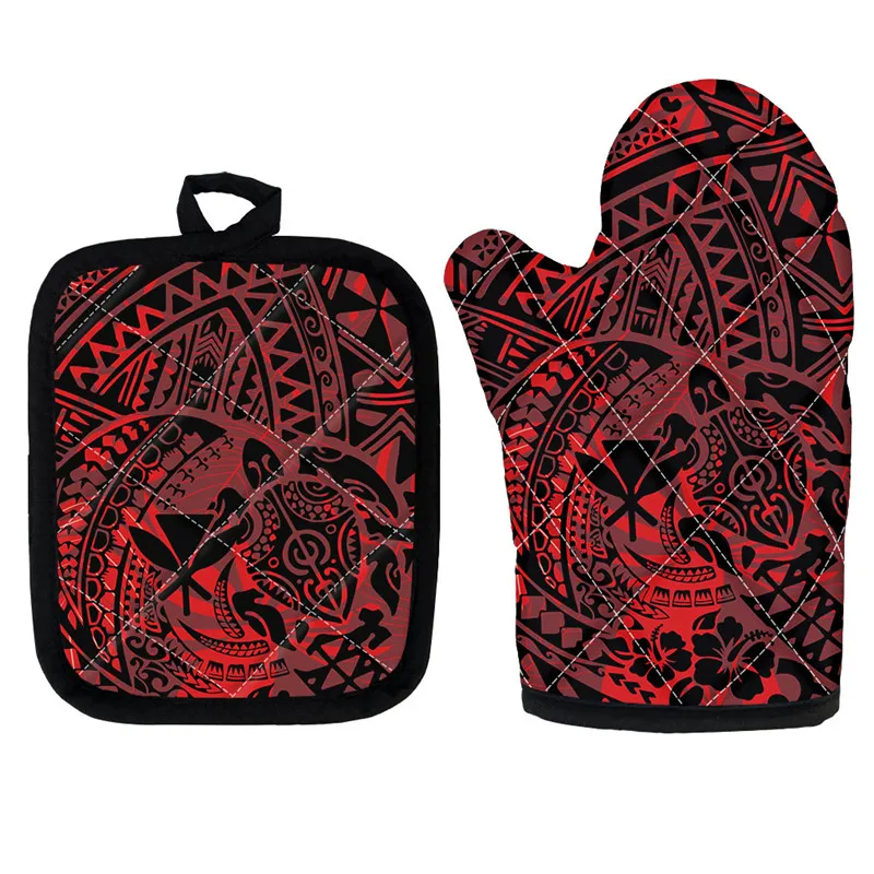 

New Kitchen Accessories Baking Gloves Polynesian Tribal Tattoo 2pcs/Sets Potholder Oven Mitts and Mats Heat Resistant Tools