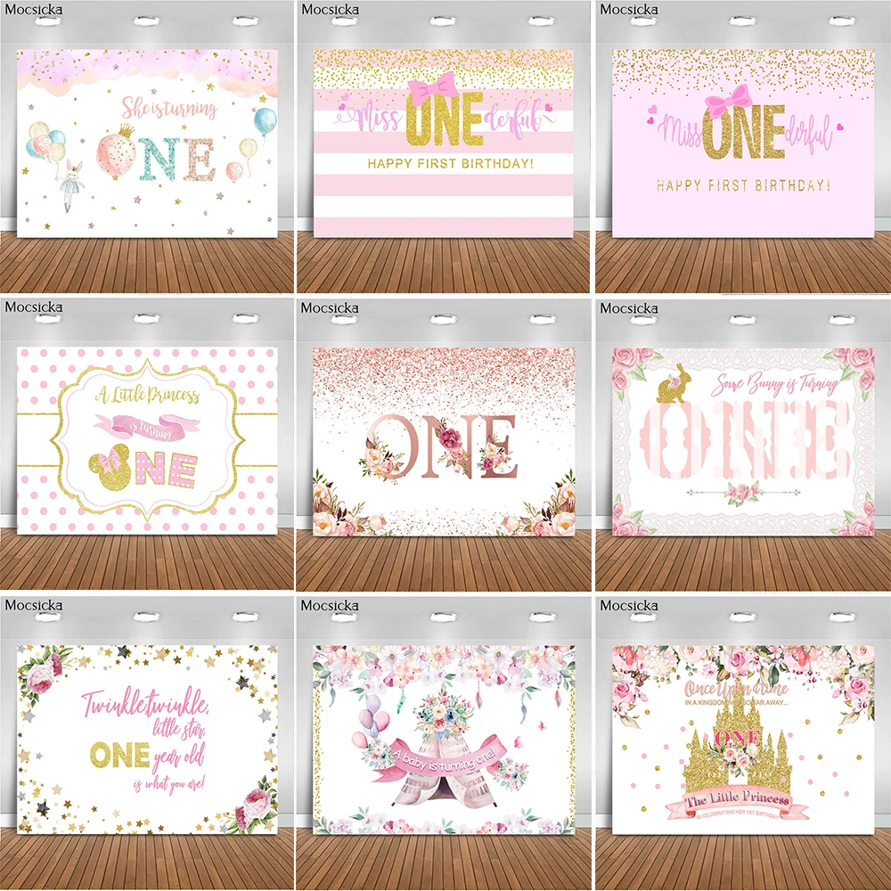 

Happy 1st Birthday Backdrop Some Bunny is Turning One Photography Background Golden Dot Watercolor Flower Party Banner Backdrops
