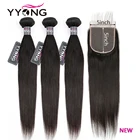Волосы Yyong 5x5 с прядями, 14-30 дюймов, перуанские прямые пряди с закрытием, человеческие волосы Remy, кружевные пряди