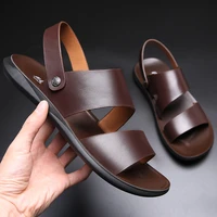 new fashion vintage men shoes cow leather soft breathable casual flats summer beach sandals slippers flip flop black nx 89