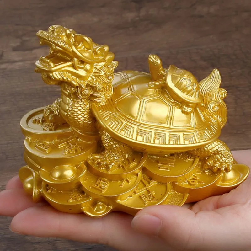 Статуэтка черепаха Дракон фэн шуй из смолы золотого цвета статуэтка черепахи
