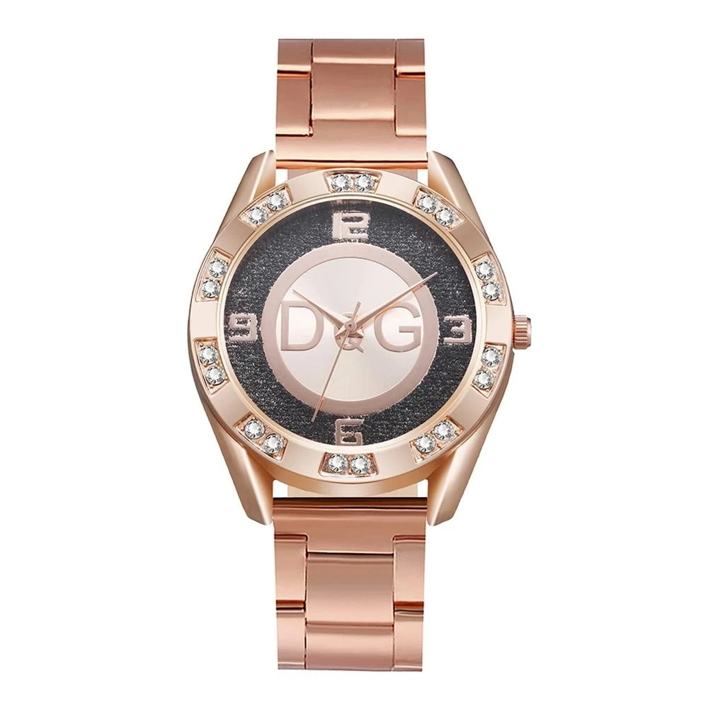 

Reloj Mujer New Luxury Brand DQG Sports Quartz Women Watch Rose Gold Steel Belt Colored Frosted Dial Bear Ladies Dress Watch