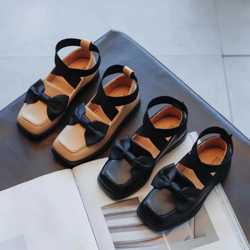 

Маленькая обезьянка, детские кожаные туфли для девочек, Бабочка, плоская подошва, повседневные римские туфли, принцесса, Студенческая мягка...