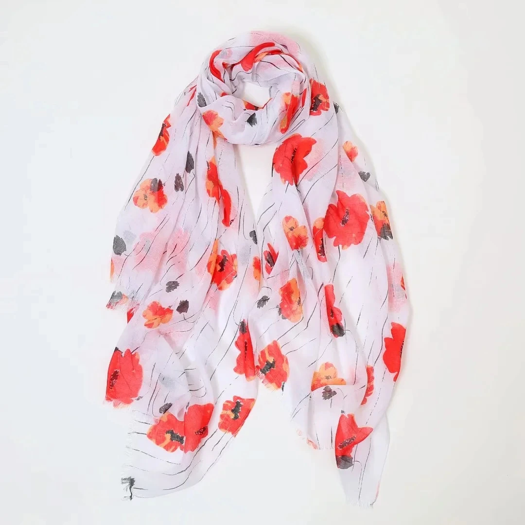 

2021 Beautiful Ombre Poppy Pattern Fringe Scarves Shawls Women Long Soft Flower Wrap Hijab Free Shipping
