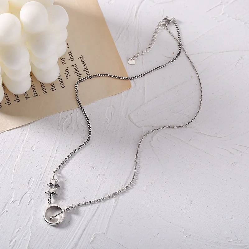 Ожерелье женское из серебра 925 пробы с круглой подвеской в виде звезды | Украшения