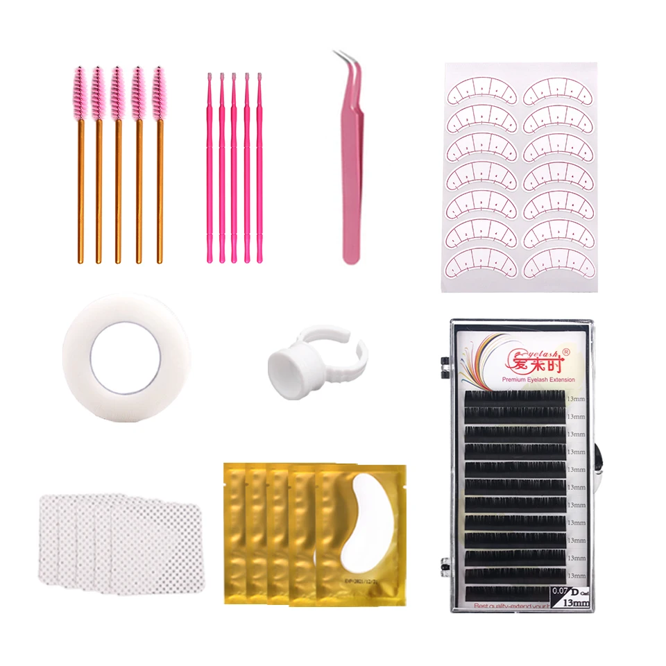 

NEWCOME False Eyelash Extension Practice Kit Individual Eyelashes Brush Tweezers for Lashes Graft Cilios Makeup Tools