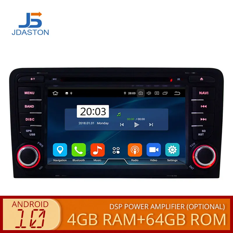 

JDASTON Android 10 Car Multimedia Player For Audi A3 S3 GPS Navigation Stereo 2 Din Car Radio WIFI DVD CD 4G+64G Octa Cores RDS