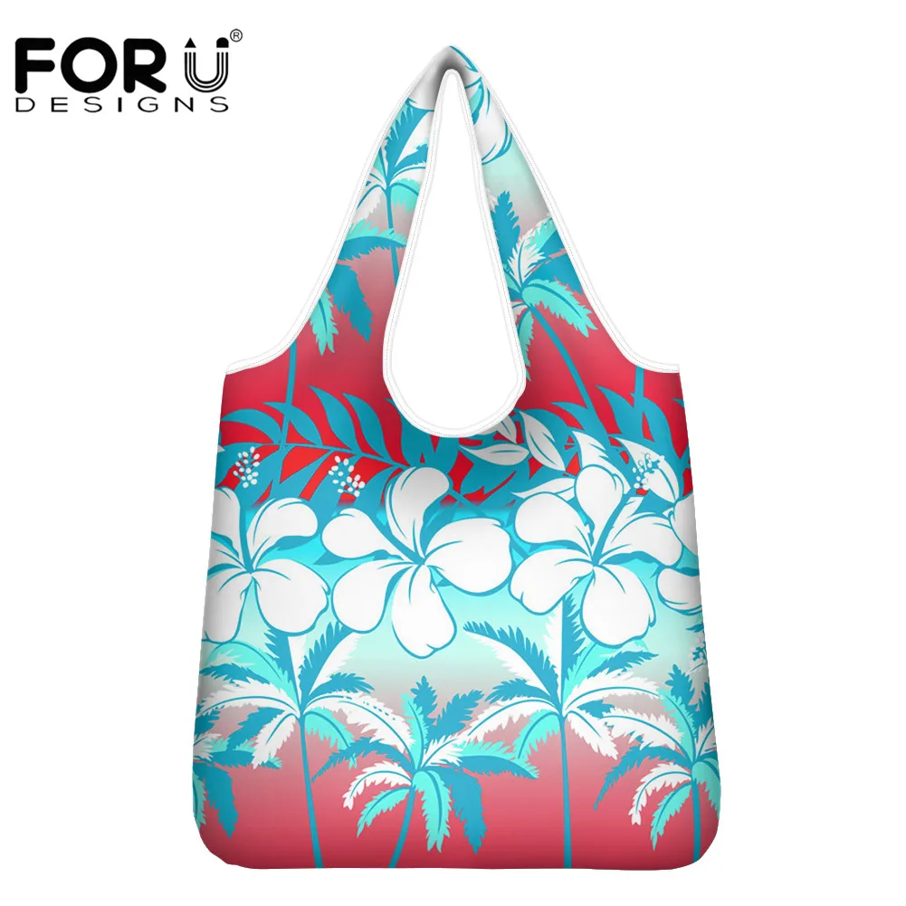 

Повседневная женская сумка для продуктов FORUDESIGNS, полинезийская сумка с цветочным узором из гибискуса, портативная тканевая сумка, большая ж...
