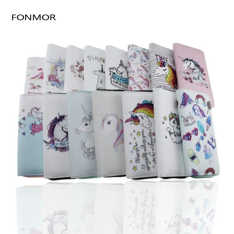 Роскошный дизайн Женский Длинный кошелек мультяшный единорог с принтом на