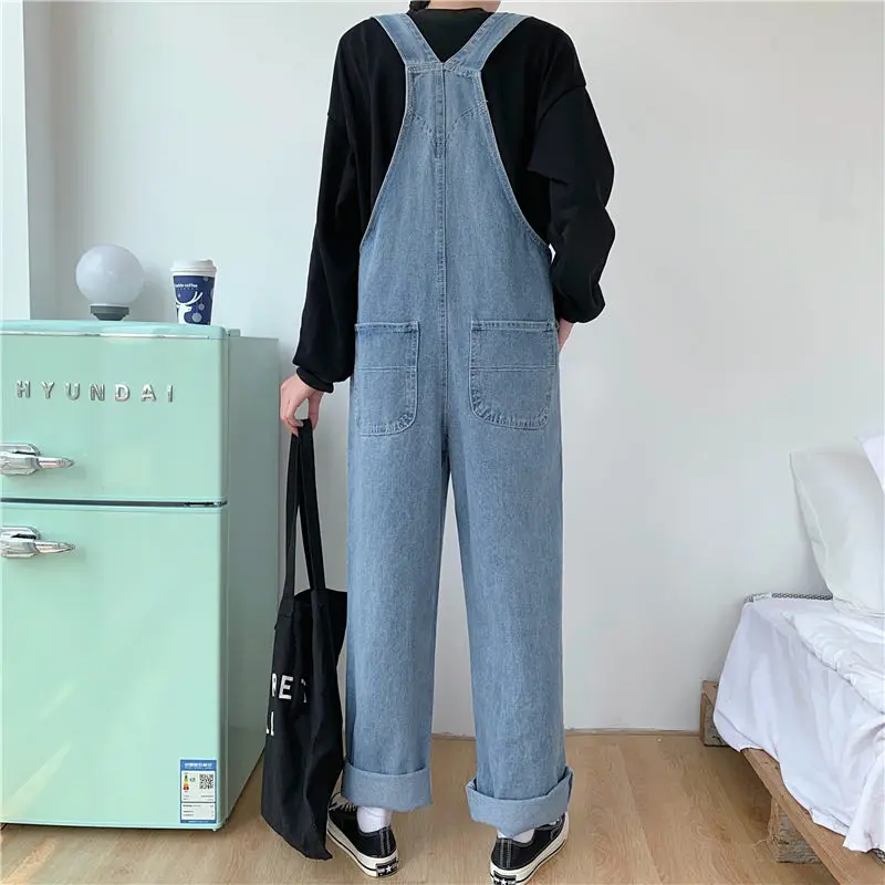 

Autumn Women Denim Jumpsuit Plus Size Loose Casual Straight Bib Jeans Overalls Women Vintage Rompers Wide Leg Jumpsuit aq1213