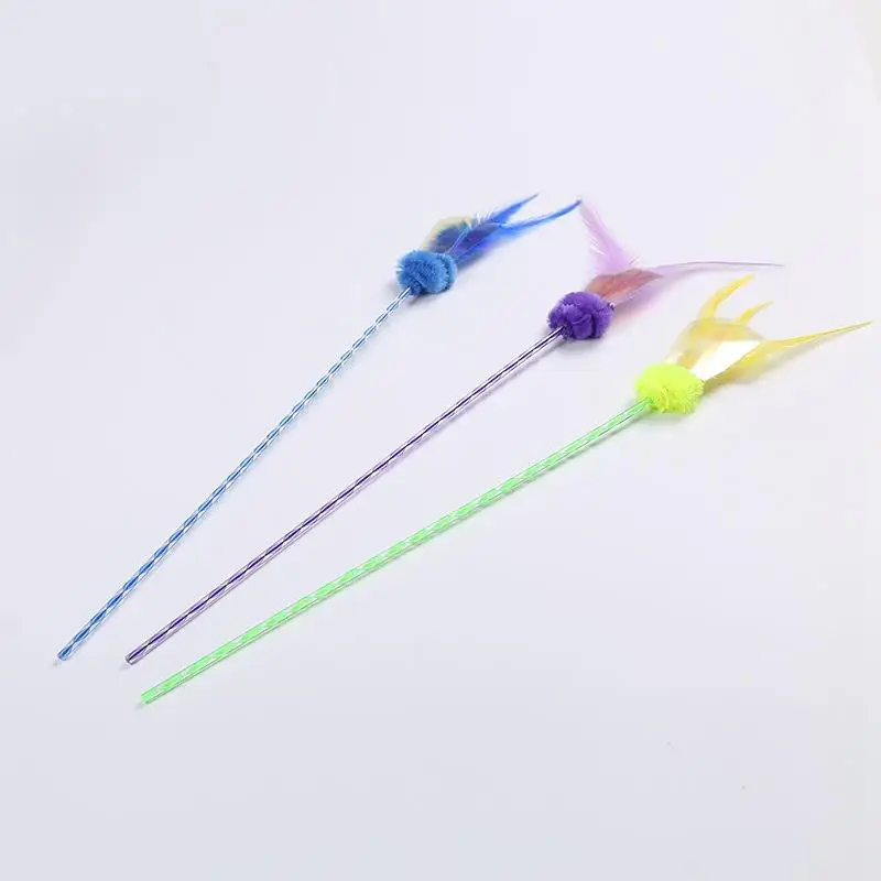 

Faux Feather Cat Teaser Wand Plastic Fairy Bell Kitten Teaser Toy Cat Interactive Toy For Kitten Plush Tassel Stick Pet Supplies