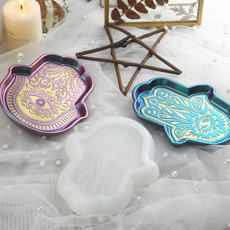 

DIY Resin Hand of Fatima The Eye of God Palm Dish Plate Silicone Mirror Mold Crystal Epoxy Silicone Mold