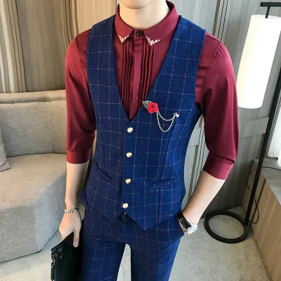 

Free Shipping Lattice Corsage Decoration Men's Vest Jacket Coat Workwear Men's Suit Vest Wedding Vest MJ171
