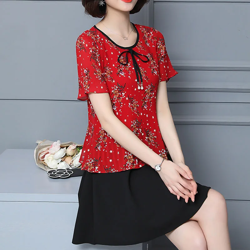 Модное летнее женское платье 2020 шифоновое Красное и черное с бантом для женщин