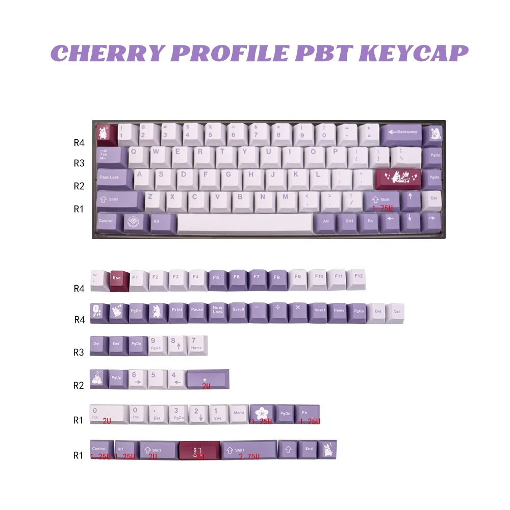 

Пурпурная серия, колпачки для клавиш GMK Tuzi, колпачки для клавиш Cherry Profile PBT с 129 клавишами, колпачки для механической клавиатуры MX Switch