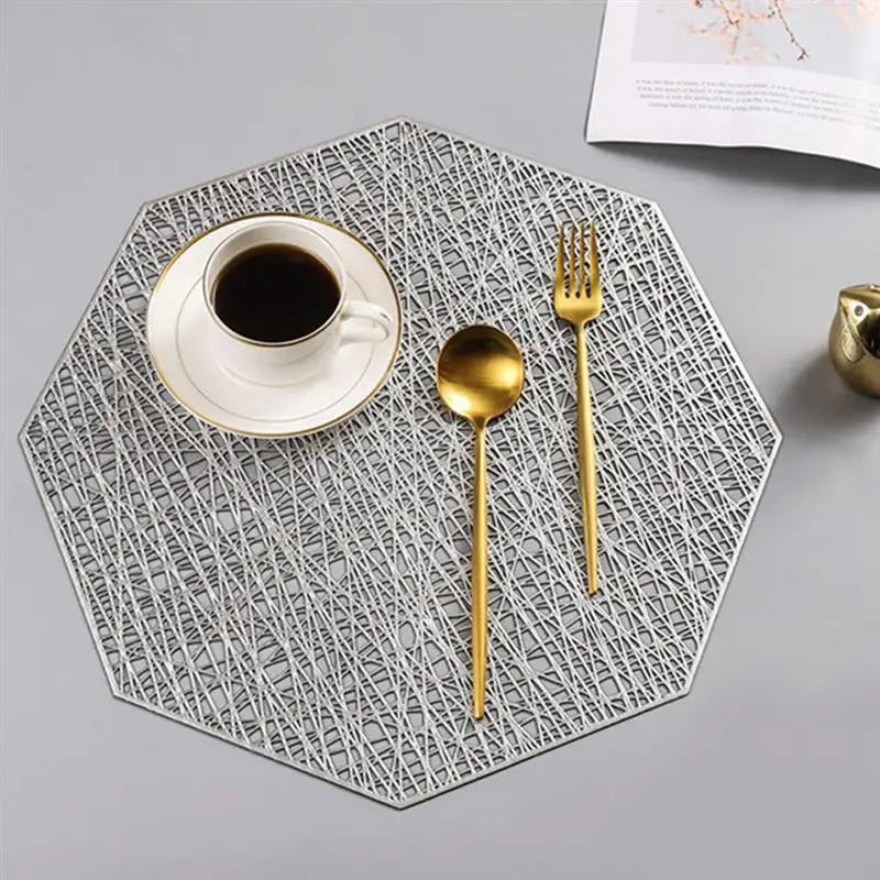 

6pcs Table Place Mats Set Octagonal PVC Woven Placemats For Kitchen Dining Patio NonSlip HeatResistant Table Mats Insulation Mat