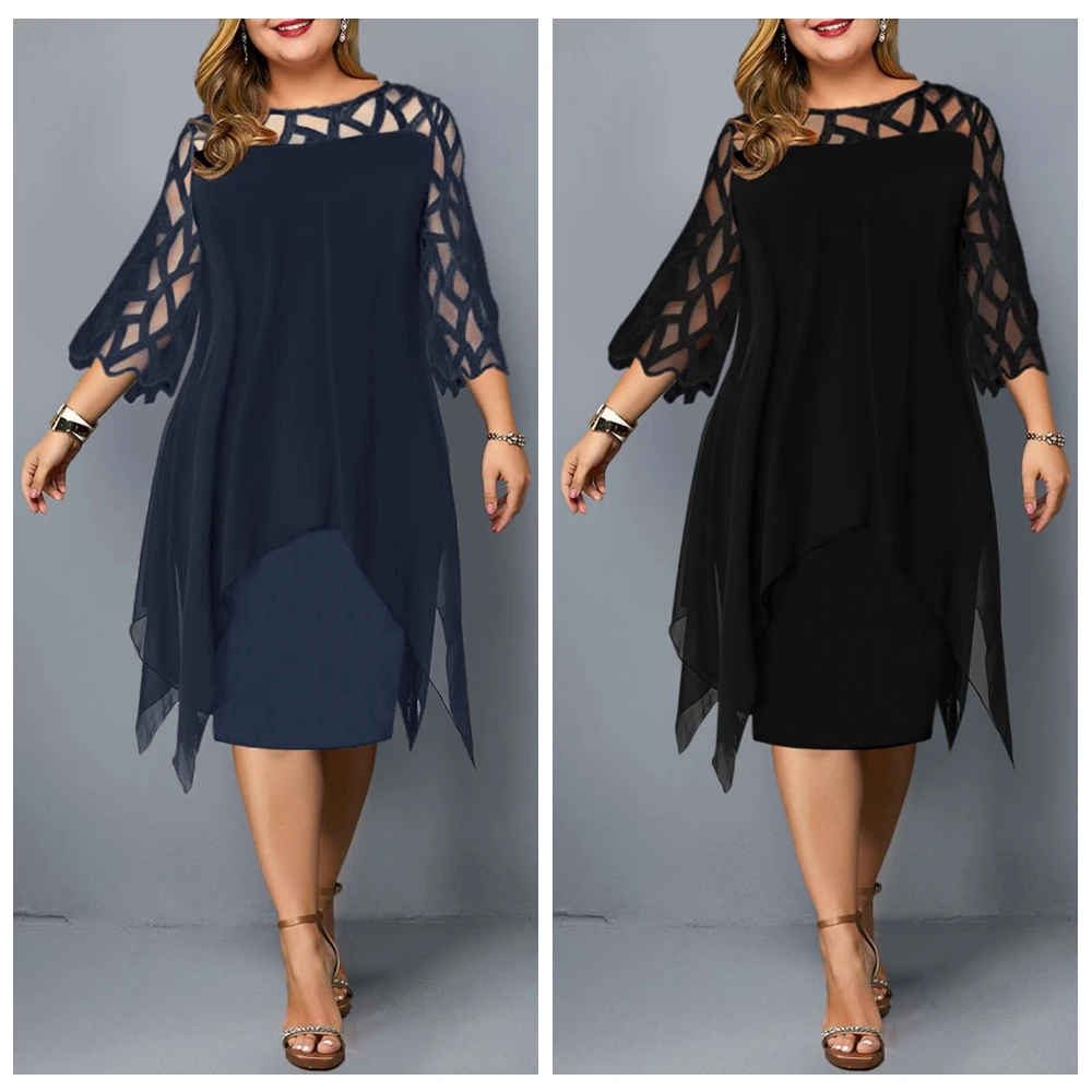 

Women's Dress Plus Size Summer Dresses Ladies Elegant Mesh Sleeve Birthday Party Dress Wedding Club Outfits 2021 Women Clothing
