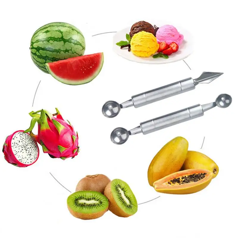

2PCS Creative Watermelon Melon Fruit Carving Knife Dig Dig Ball Ice Cream Scoop DIY Assorted Cold Fruit Baller Dishes Tool