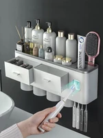 Automatic Toothpaste Dispenser Wall Mount Dust-proof Toothbrush Holder Wall Mount Storage Rack Bathroom Accessories Set Squeezer