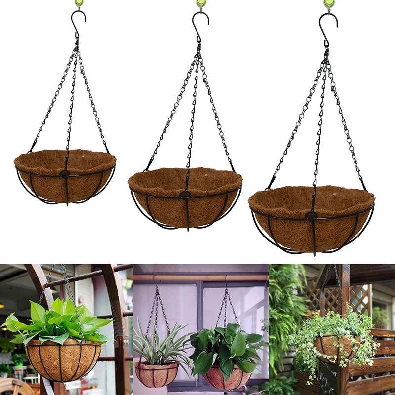 

S/M/L Coconut Hanging Basket Fiber Liner Planter Vegetable Flower Pot Metal Round Hanger Plant Pots Home Garden Balcony Decor