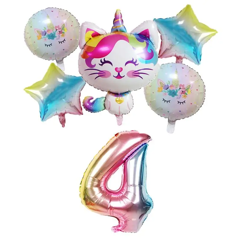 

6pcs Rainbow Unicorn Cat Foil balloon 32inch Gradient color Number ballon Birthday Wedding Party Decoration supplies Baby Shower