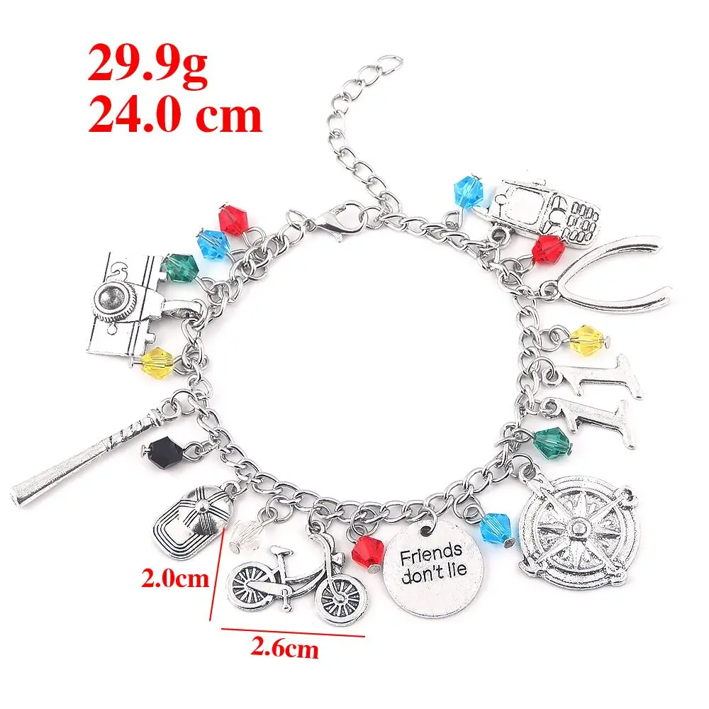 

New TV Stranger Things Charms Bracelets 11 Letter Friends Don't Lie Camera Motorcycle Phone Pendants Bangles For Movie Jewelry