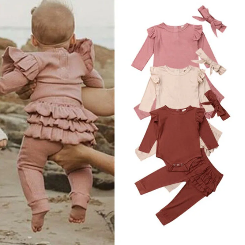 Комплект одежды из 3 предметов для новорожденных девочек однотонный трикотажный