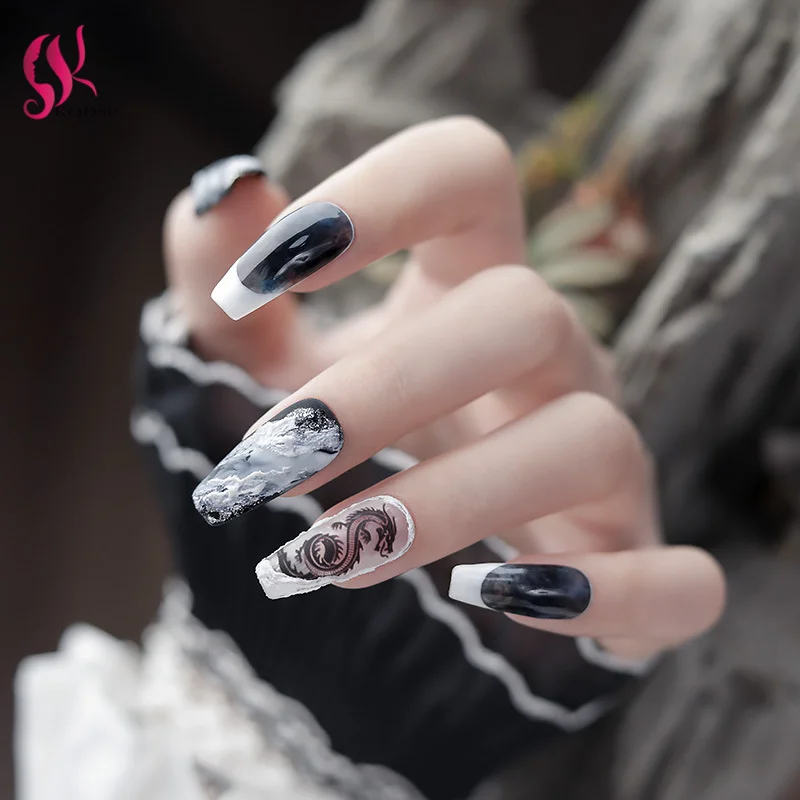 3D-Наклейки для ногтей в виде змеи черного и белого цветов | Красота здоровье