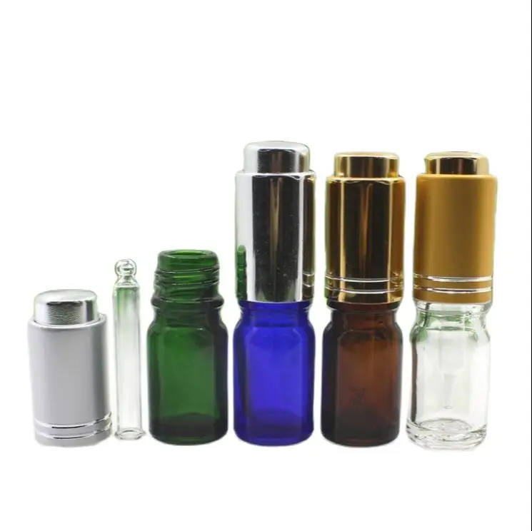 5 мл 50 шт. прозрачная/синяя/зеленая/коричневая стеклянная бутылка с серебристыми