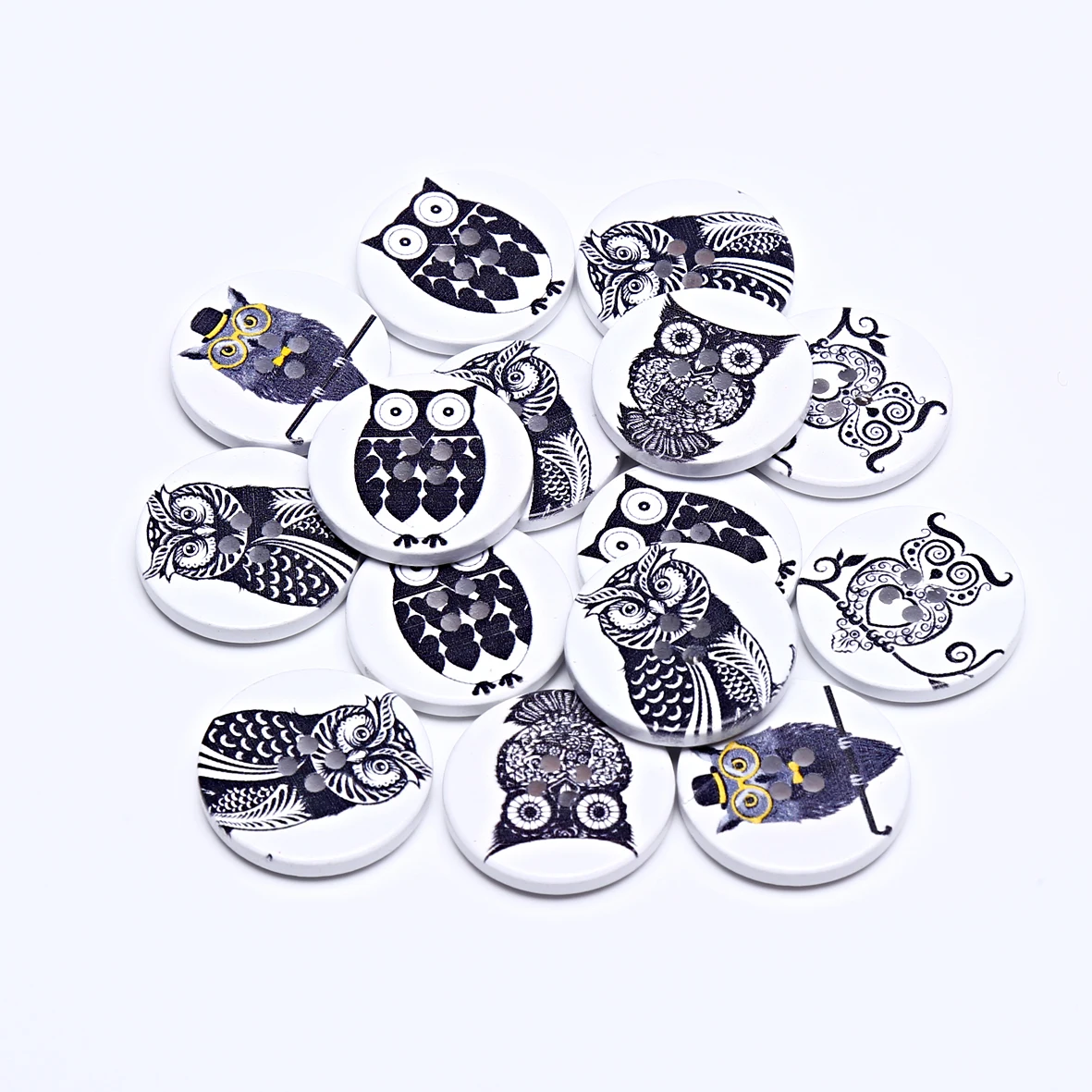 

20 шт., деревянные пуговицы с совами, 30 мм