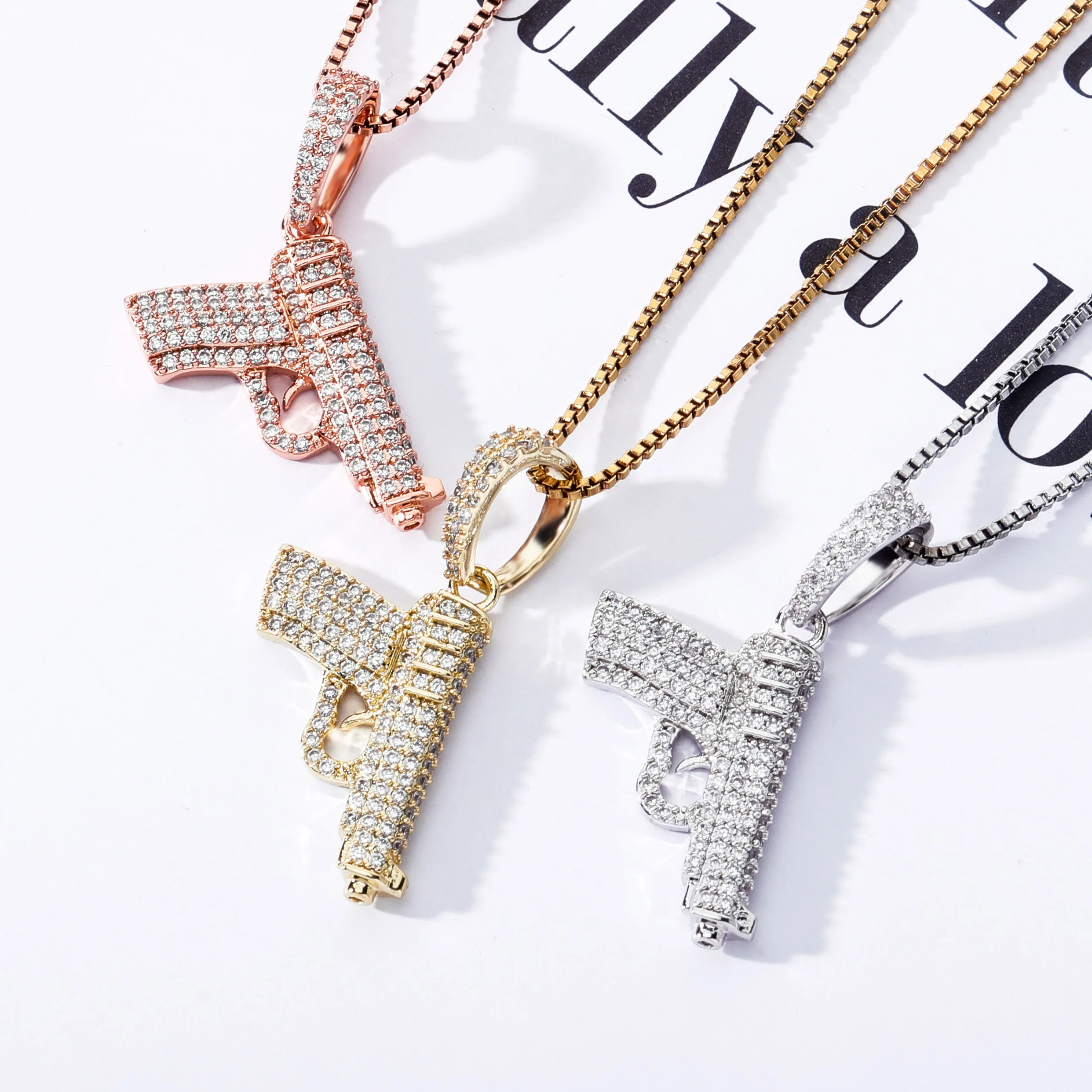 Новый кулон и ожерелье JINAO в стиле хип хоп сверкающий с пистолетом циркониевое