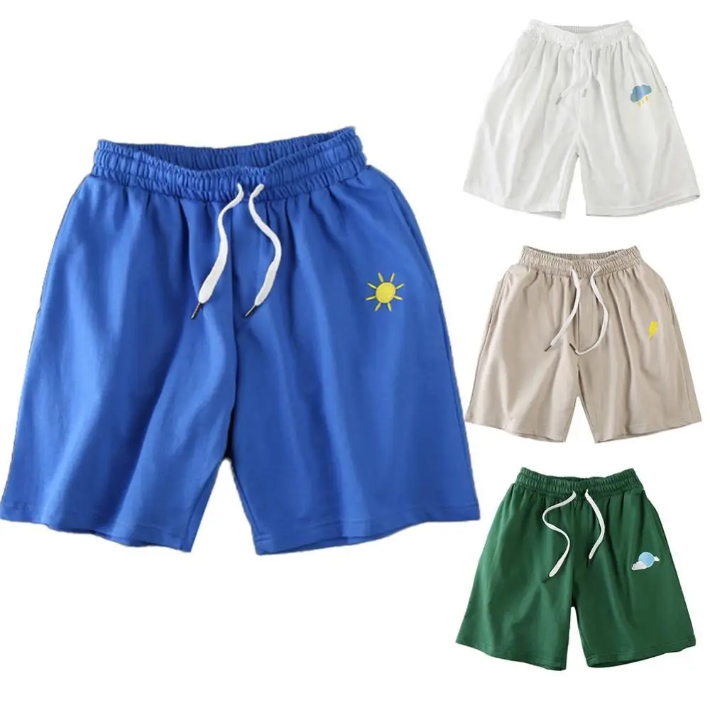 Men Sun Moon Quick Drying Drawstring Elastic Fifth Pants Board Sports Shorts