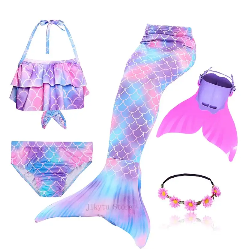 Kids Swimming Mermaid Tail Bikini Set can add with Monofin Flipper Ariel Costumes Cosplay Swimsuit Bathing Suit for Girls