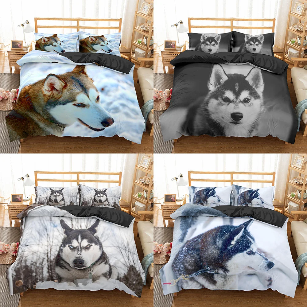 

Homesky 3D Husky Dog Bedding Set Cute Animal Duvet Cover Queen King Size Husky Dog Bedding Set Home textiles Quilt Cover Bed lin