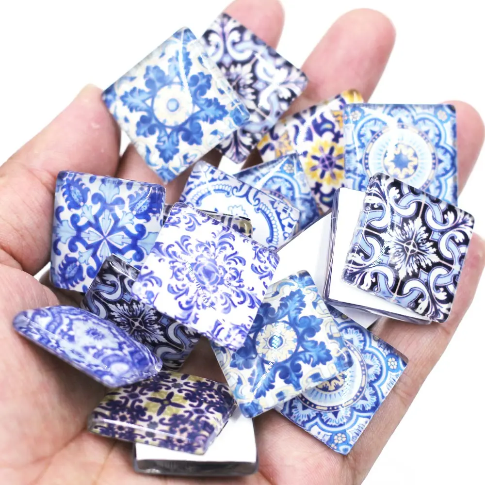 

10PCS Mixed Flower Pattern Square 25x25mm Glass Cameos Cabochons DIY Embellishment Scrapbook Handbag Handmade Crafts Accessories